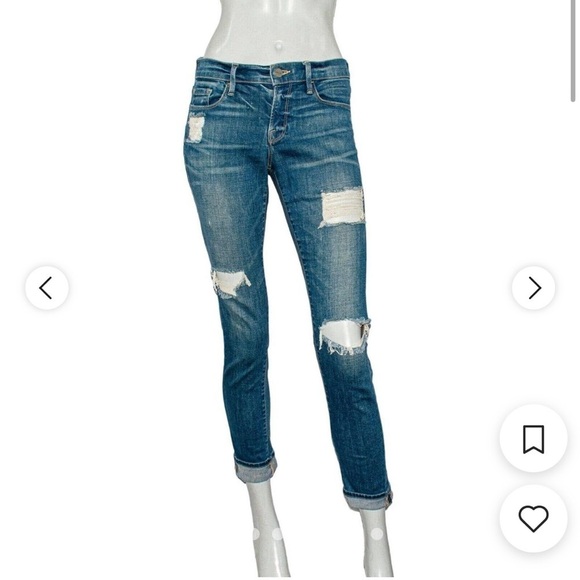 FRAME Denim Women's Le Garcon Ripped Distressed Cuffed Blue Jeans Size 31 - Picture 1 of 11